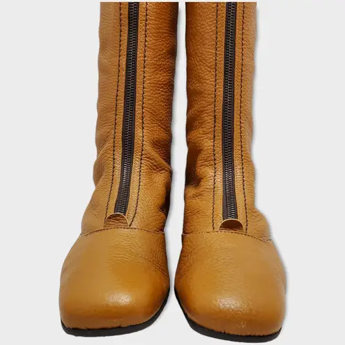 Vicini Tapeet Zipper Tall Leather Boot Front Zip Up Flat Riding Boots Sz 37.5 Brown - Image 12