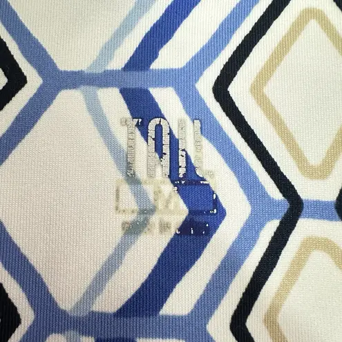 Tail Geo Print Golf Polo Shirt Blue White Tan Zip Neck Stretch M Preppy Sporty Size M