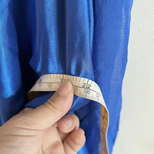 OC By OC Blue 100% Silk Maxi Dress Sz 14 Halter Straps Beaded Sequin Evening