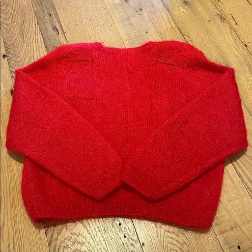 VTG Mohair Hand Knitted Postbox Red Cardigan w pockets Jennifer Reed Medium
