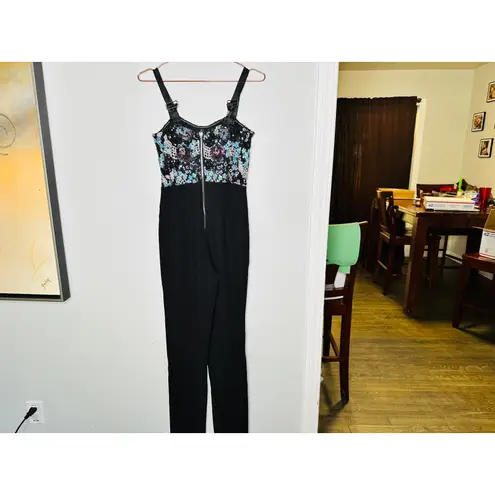 Bronx and Banco Black Sequin Multicolored Sweetheart Neckline Jumpsuit Size S