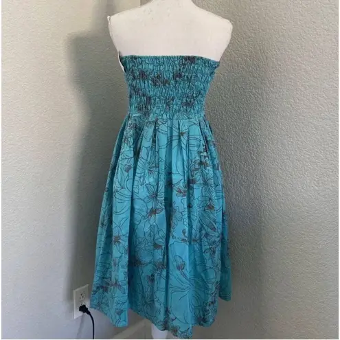 Yak n Yeti Los Angeles Blue Floral Pleated Strapless Dress Size Large