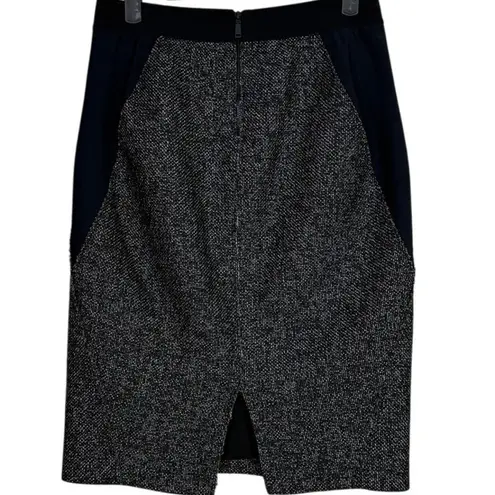 Elie Tahari Knee Length Pencil Side Detail Tweed Skirt Back Slit 4 Grey Black