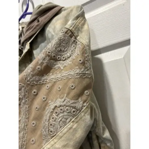 Free People  Parka/Anorak Tie Dye‎ Hooded Cowl Neck Embroidered XS Jacket