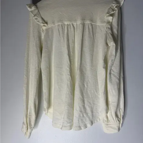 Pilcro  Boho Ruffle Henley Long Sleeve Cream Neutral Top Small
