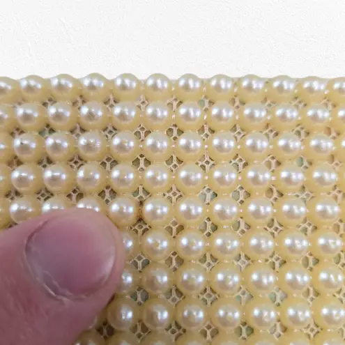 Vintage 60s JR USA Pearl Beaded Evening Clutch Gold Frame Bridal Cocktail Bag White