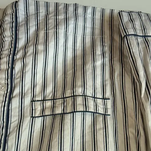 LAKE Pajama Top Striped Cotton Button Front Long Sleeve Sleep Shirt Sz S White