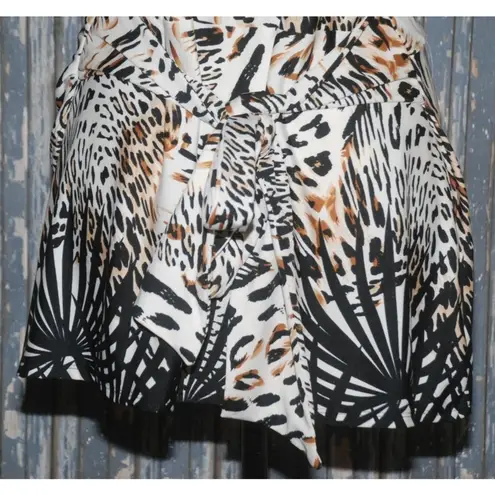 Kate & Mallory Ladies Wrap Blouse Top Size L Animal Print Belted V-Neck Stretch
