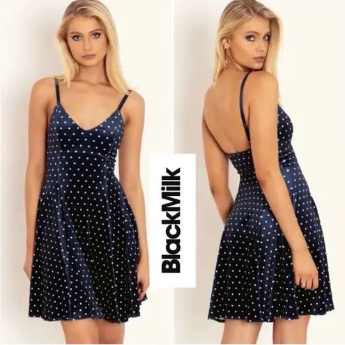 Blackmilk NWOT Midnight Blue Velvet Polka Dot Punk Mini Dress Size XXL 2XL