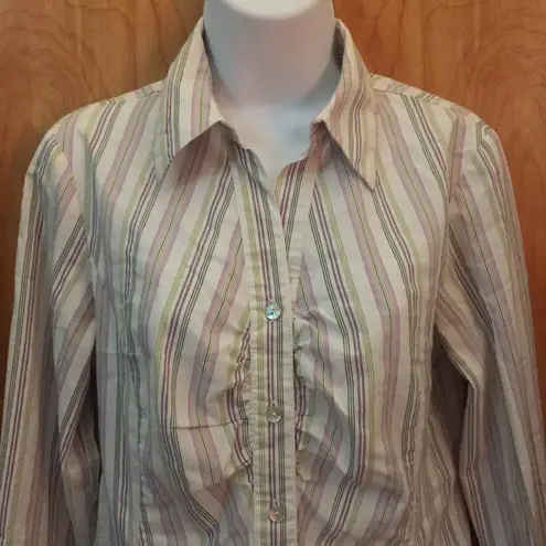 Willi Smith White & Pink Striped Collard Shirt Size 8