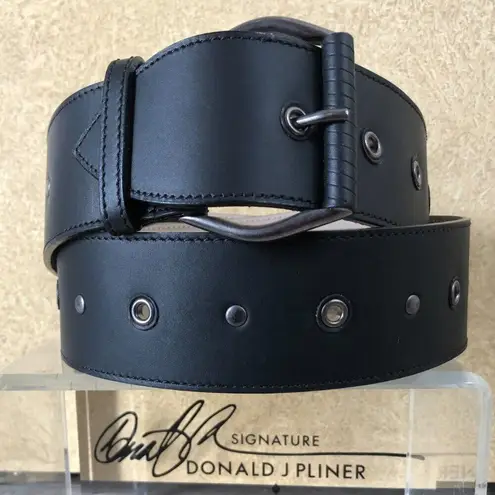 Donald Pliner Belt Expresso Leather Metal Studs 2" Wide Adjustable New NWT $190 Brown