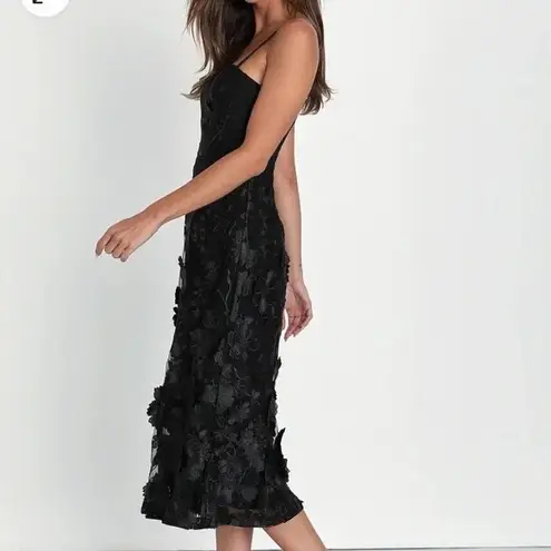 Lulus Glamour Garden Black 3D Floral Embroidered Midi Dress Size XS