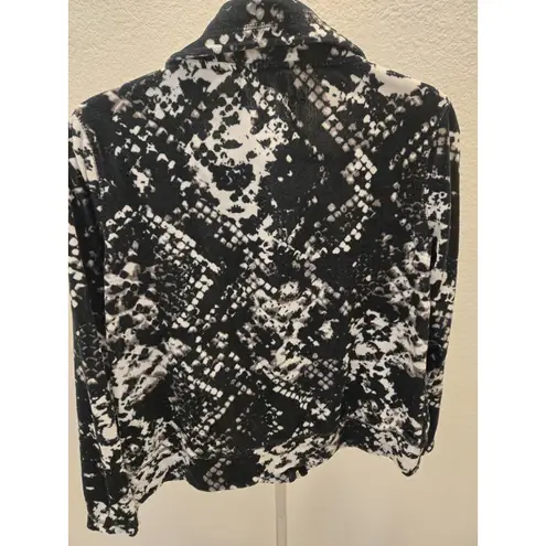 Onque Casuals L Y2K Black White Snakeskin Full Zip Velour Animal Cardigan Size L