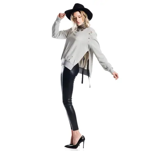 Pam & Gela Juicy Couture Distressed Tie Side V Neck Sweatshirt Oversized Small