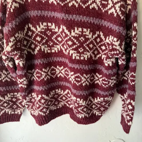CORSAGE Vintage Womens Burgundy Nordic Fair Isle Knit Sweater Pullover Size L Red Size L