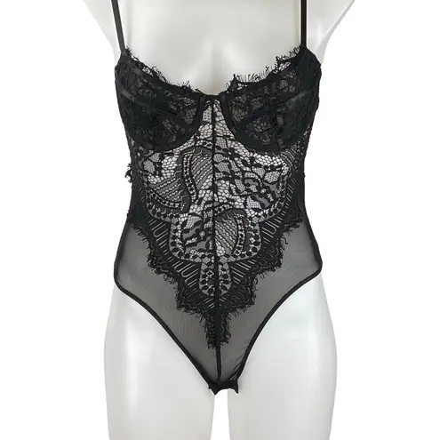 Bardot Black Sleeveless Floral Lace Sleeveless Cami Teddy Bodysuit Top Size S