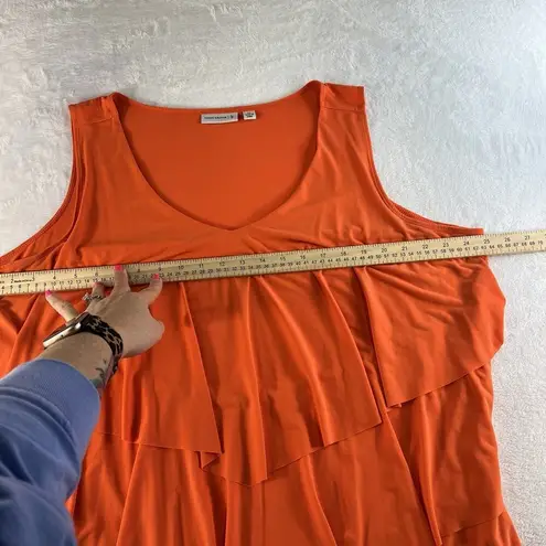 Susan Graver Plus 2X Top Liquid Knit Triple Layer Ruffle Printed A-Line V-Neck