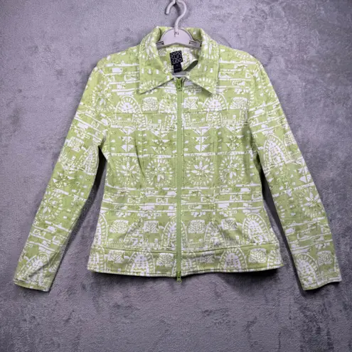 Clara Sun Woo Green White Geometric Print Zip Up Jacket Small Resortwear