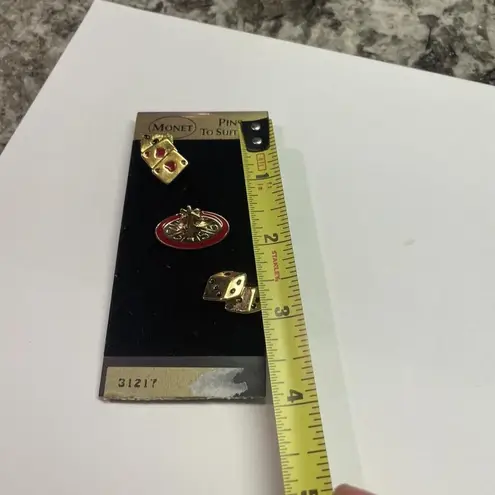 Monet Signed  - 3 Set NWT Set Of Gambling / Casino / Lucky Tack Pins Gold Tone