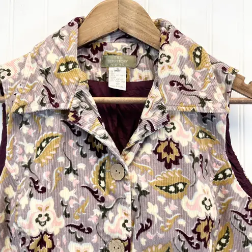 The Territory Ahead Womens 6 Corduroy Vest Button Front Purple Lavender Floral