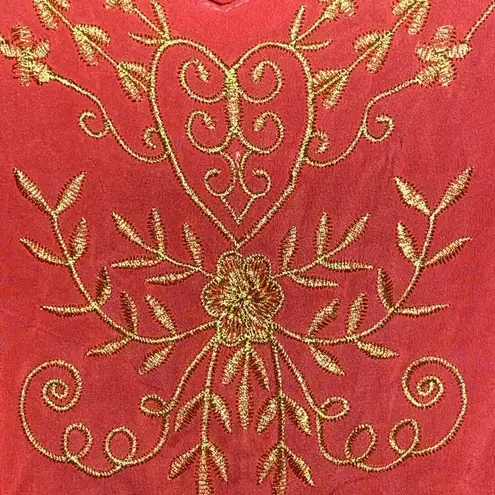 Lulla Collection by Bindya Wo Med/Lg Coral Maxi Lounge Dress Yellow Embroidery Orange