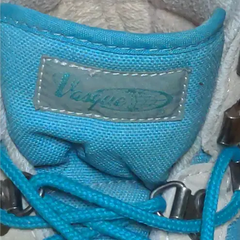 Vasque VTG Hiking Boots Teal Blue Beige Suede Padded Cuff Ankle Lace Up Trail 9