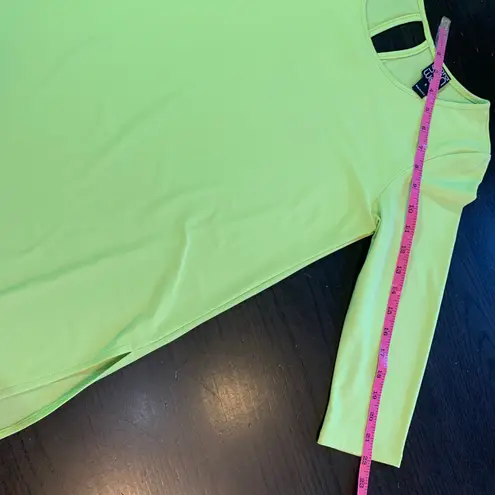 Clara Sun Woo Lime Green Tunic Small Made USA Stretch Asymmetric Hem Chartreuse Yellow