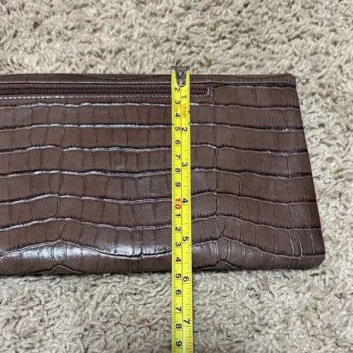 Lodis Brown Crocodile Embossed Clutch