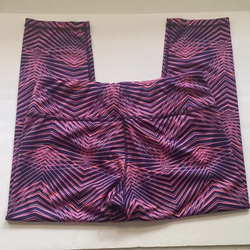 RBX women’s purple pink print capri workout athletic leggings, size large