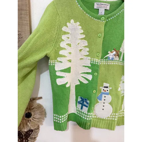 Tiara International Y2K Green Christmas Cardigan size medium