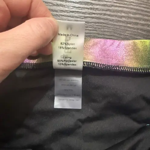 Blushing Brunette Women’s Medium Holographic Rainbow High Waist Swim Bottom