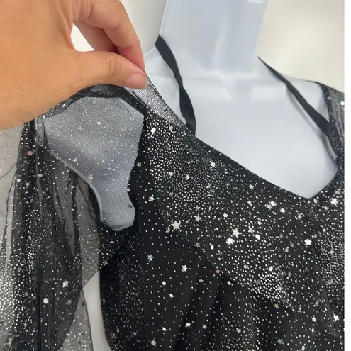 Vock Mesh Y2K Romper Sz S Celestial Whimsigoth Fairycore Ruffle Coquette Sparkly Black