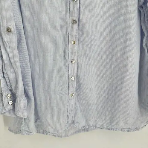 Sigrid Olsen Sigrid Olson 100% Linen Striped Boyfriend Button Down Shirt Blue & White 1X