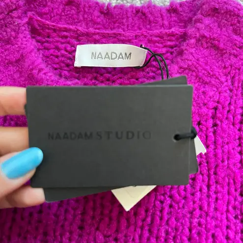 Naadam Fuzzy Magenta Sweater Cropped Long Sleeve Shoulder Detail Pink Size L