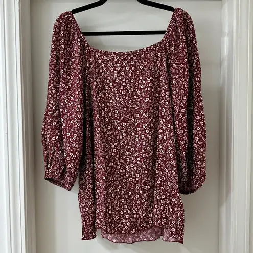 Suzanne Betro NWT Burgundy & Camel Floral Square Neck Balloon Sleeve Top Size 1X