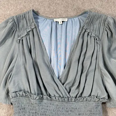 Baltic Born Smocked Waist Mini Dress Women's Small Blue Flutter Sleeve Pleated