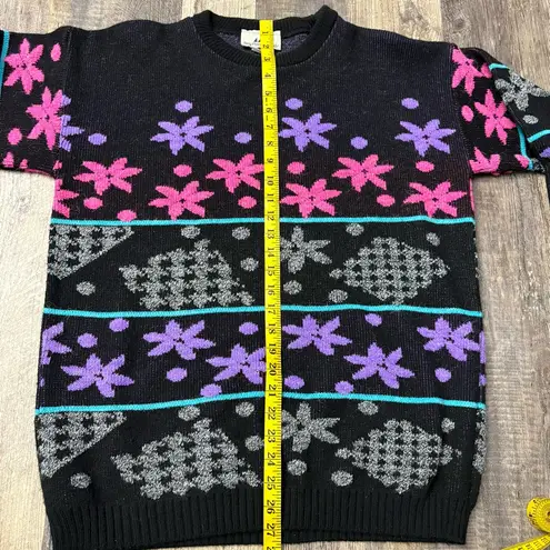 Bay Point Threads Black and Neon Purple Blue Pink 80s 90s Sweater Vintage Large