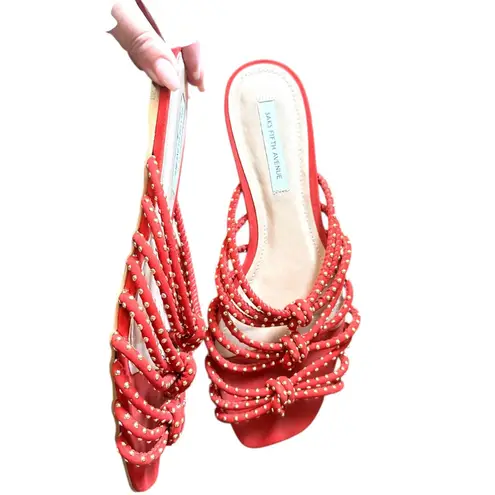 Saks 5th Avenue SAKS FIFTH AVENUE Studded Knot-Strap Suede Sandals Red Sz 9