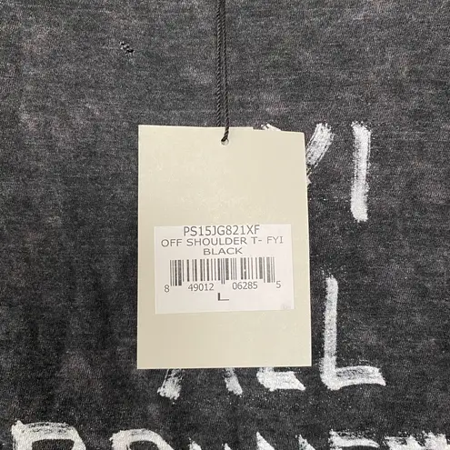 Pam & Gela Distressed Gray Graphic T Shirt Oversized Off Shoulder Tee Large NWT