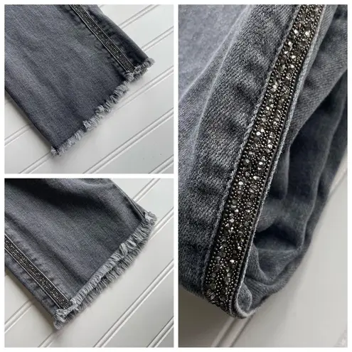 Liverpool Crop Straight Jean Ankle denim Gray Size 10 Bling Side Stripe Fray hem