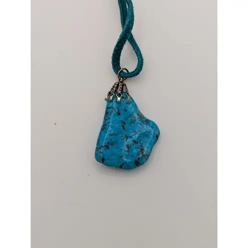 Handmade Raw Polished Turquoise Necklace Pendant Leather Cord Native American