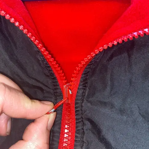 vintage 90s reversible black and white red fleece and silk hooded zip up jacket Size XL