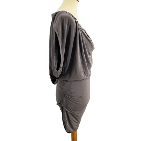 Halston Heritage Taupe Draped Blouson Top Fitted Skirt Dress Size Large