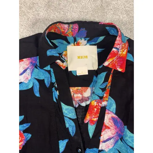 Maeve by Anthropologie Woodland Walk blouse black With Floral Cinch Waist 0