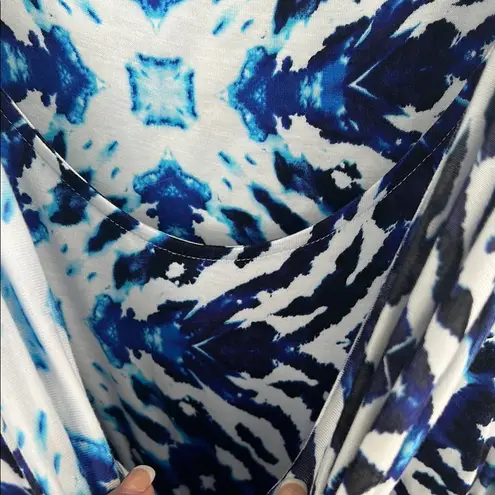 Kenar Blue and White Slip Midi Dress with Spaghetti Straps