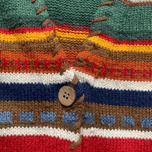 Vintage 90s Knit Sweater Vest Striped Multicolor Button Front Small Rustic Boho Red - Image 8