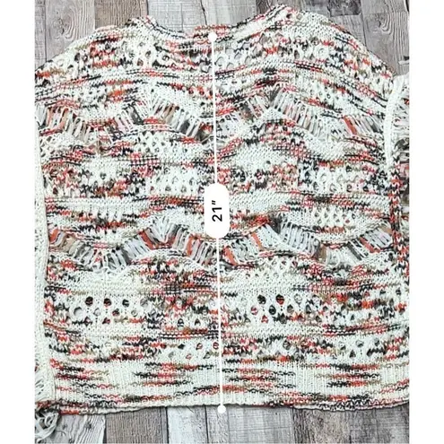 Boston Proper Boston Proper Open Weave Sweater Nylon Fringe Long Sleeves Cream Multi Sz XS - Image 8