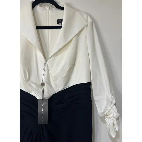 Tadashi Shoji Vanguard Collared Contrast Gown Ivory Black 12 NWT Sophisticated