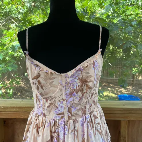 House Of Harlow Tiered Ruffled Bustier Front Lace Up Dress Peach Size S Pink