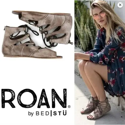 NEW ROAN BED STU Gladiator Sandals Distressed Taupe Leather Womens Size 7